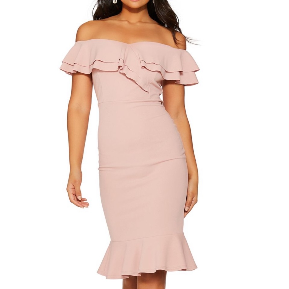 QUIZ Bardot Double Frill Flare Dress
